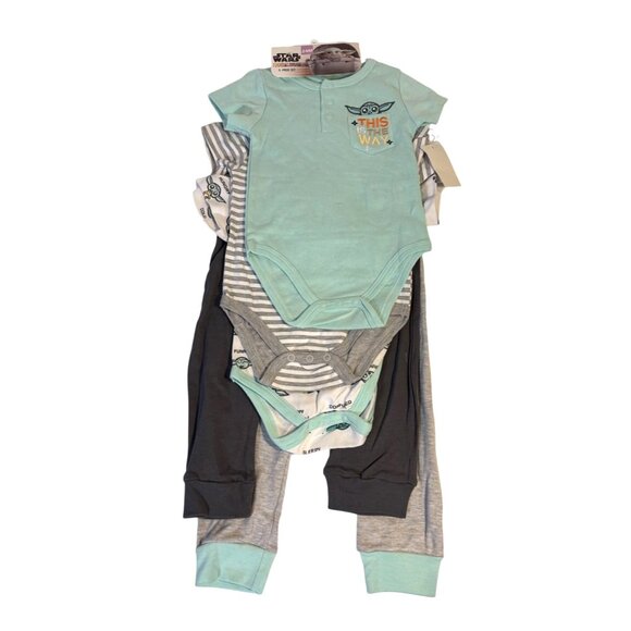 Star Wars Mandalorian Baby Yoda 5-Piece Set 24 Months With Bodysuits & Pants NWT - Picture 1 of 9